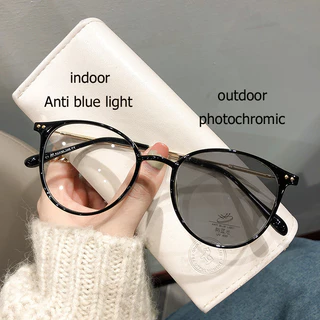 Óculos Femininos Cromáticos À Prova De Radiação ; Lentes De Transição Com Armação De metal anti-Luz Azul