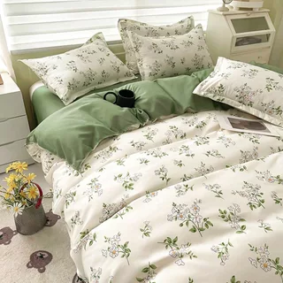4pcs/Set . Conjunto De Roupa De Cama Floral Estilo Pastoral , Incluindo 1 Capa Quilt , 1 Lençol , E 2 Fronhas , Disponível Em Múltiplos Tamanhos