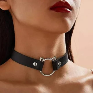 1 Pçs Harajuku punk Couro Do Plutônio Cabeça De Gato Colar Para Meninas Clavícula Corrente Cosplay