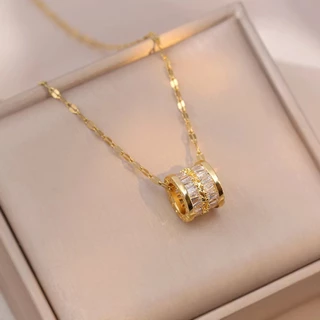 1 Peça T Diamante Zircônio Micro-Conjunto Micro-Conjunto Prata folheada a ouro Passepartout de cintura pequena Pingente Colar Mulher Nicho de Luxo Leve Moda Tudo em Combinação Alta Brilho Corrente Labial de Aço Titânio Cadeia Labial Clavícula Festa Diária