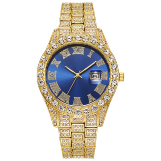 Relógio de Hip Hop Masculino Iced-Out com Calendário e Escala Romana Diamante Imitação Cristal de Ferro