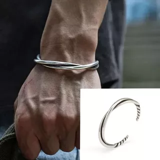 Retro Punk Twisted Braided Metal Trançado Prata Prata Pulseira Aberta Pulseira Aberta para Homens Acessórios de Jóias Esportivas Casuais de Charme Único