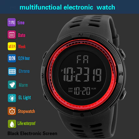 Myclong Relógios Esportivos Outdoor À Prova D'água Masculinos Big Dial Relógio Eletrônico Digital Simples Militares