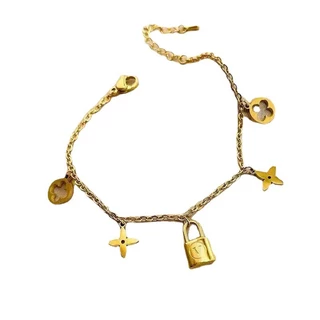 Pulseira Lock & Clover De Quatro Folhas , Joias De Aço De Titânio Resistentes Ao Desbotamento Para Mulheres , Design Min
