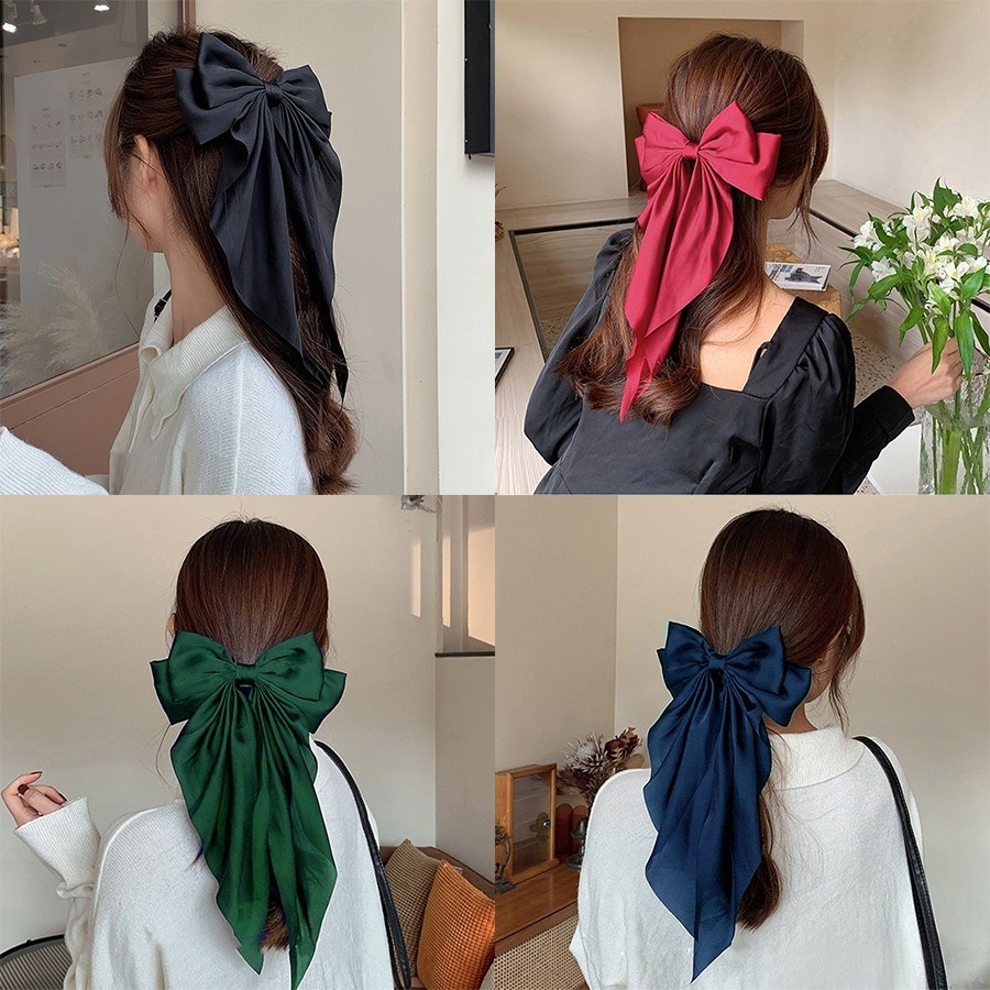 Clip de Cabelo Retro Chiffon Longo com Fita Retro Grande Clip de Cabelo com Laço de Fita Estilo Coreano Estilo Classy Escape Princess Spring Clip Half-Tie Hair Back Head Sweet Hair Accessories