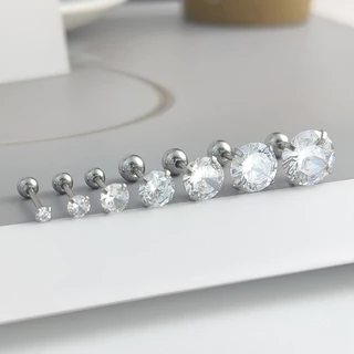 1 peça 316L aço inoxidável redondo quatro garras zircão brincos feminino temperamento simples brincos de diamante titâni