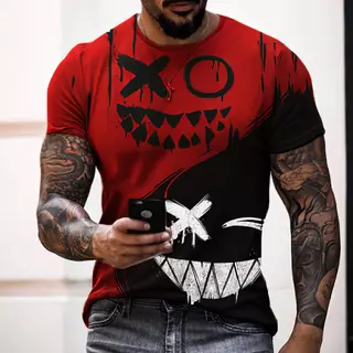 Engraçado XOXO Smiley Face Pattern 3D Impressão Camiseta masculina Street Fashion Casual Sports Camiseta masculina o-Neck Oversized camiseta Top