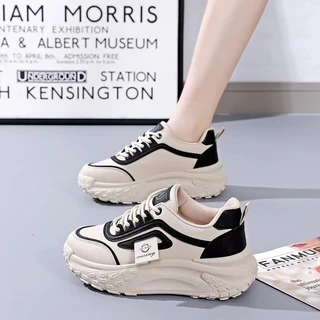 Sapatos de Papai Sapatos Femininos Novo Estilo Soft-Soled Anti-Derrapantes Brancos Femininos Estudantes Femininos de Corrida Esportiva Casual de Espessura Grossa (Tamanho atualmente disponível é de 35 tamanhos)