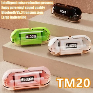 TM20 Fones De Ouvido Sem Fio Linhas Bluetooth 5.3 Esportivos Transparentes Visor Digital LED