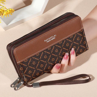 Carteira Estilo Retro Feminina De Couro Com Zíper Duplo-Bolsa Masculina De Negócios E Porta-Cartão De Crédito