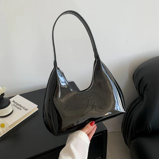Saco De Couro Retro Patenteado 1pc Para Mulher Luxo Sólido Corpo Cruzado Mão De Senhora