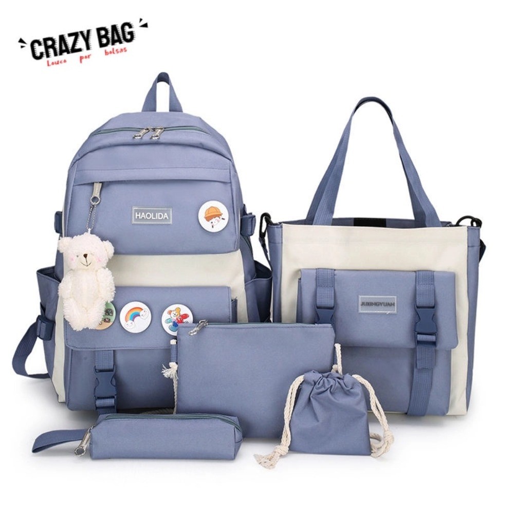 Crazy Bag Five-Peças De Mochilas Escolares De Cor Correspondente A 2022 Novas Femininas Da Moda Para Estudantes Do Ensino Médio Estilo Japonês