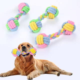 Brinquedo de Corda de Algodão para Cães Cor Barbell Tecido à Mão Molar Resistente à Mordida Pet Suprimentos