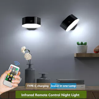 Lâmpada Noturna LED De Parede Com Interruptor De Sensor De Toque Três Cores Em Um Brilho Ajustável USB Recarregável , Adequado Para Cozinha , Dormitório , Controle Remoto Sem Fio