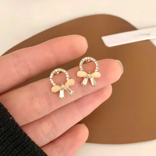 Brincos femininos 1 par simples elegante incrustado zircão círculo arco brincos de liga