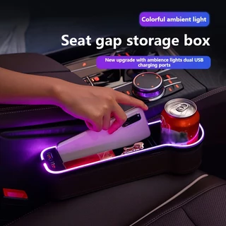 Atmosphere Light Car Seat Gap Storage Box 2USB Fast Charge Mobile Phone Charger