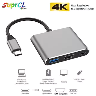 Hub 3 Em 1 Tipo C Para HDMI 4K USB3.0 PD 87W Adaptador De Metal OTG De Carregamento USB-PC Laptop
