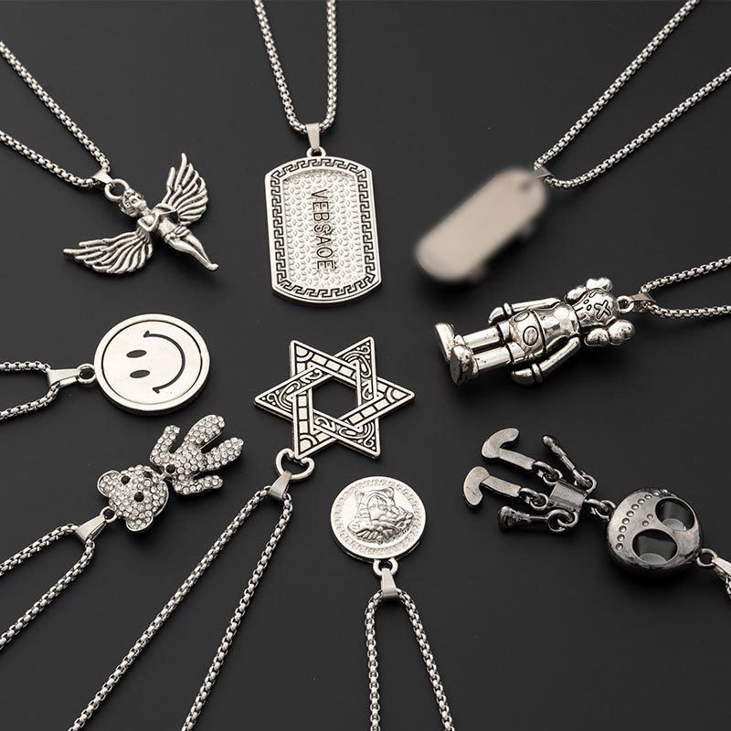 Colar de Aço Titânio da moda Homens Mulheres Hip Hop Seis pontas Star Pendant Sweater Chain Hip Ho simples