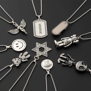 Colar de Aço Titânio da moda Homens Mulheres Hip Hop Seis pontas Star Pendant Sweater Chain Hip Ho simples