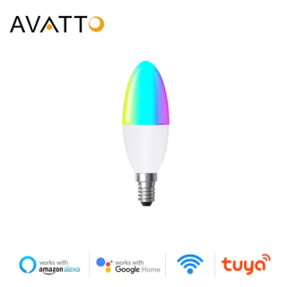 AVATTO Tuya 6W Lâmpada De Vela Inteligente WiFi Com Controle Remoto APP Smart Life , Led RGB Regulável , Funciona Alexa , Google Home