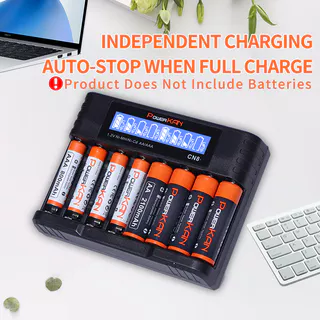 Carregador De Bateria PowerKAN CN8 , Slot 500mA * 8 De Alta Velocidade ​ LCD De Carregamento E Entrada USB-C Para Recarr