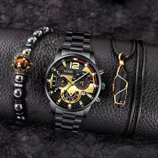Pulseira de relógio de luxo masculina pulseira de aço inoxidável quartzo calendário relógio masculino negócios relógio l