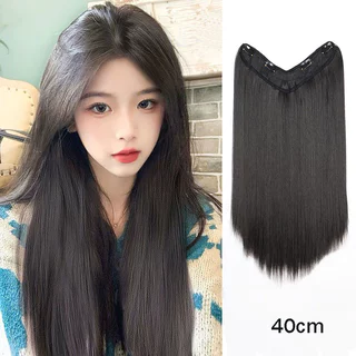 Peruca Longa E Reta De 40 Cm , Extensão De Cabelo Em Forma De V Para Mulheres , Espessamento Sintético