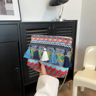 Fecho de Moda Contraste Cor Zíper Tecido com Fecho de Zíper All-Match Bolsa Casual de Mensageiro