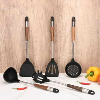 Conjunto De Utensílios De Cozinha Silicone Espátula Antiaderente Pá De Aço Inoxidável Ferramentas De Cozimento Com Cabo