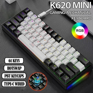 K620 Mini Teclado Mecânico De Jogos RGB Retroiluminado Kit Gamer 60 Por Cento De Bricolagem PBT Personalizado Hotswap Pink White USB PC