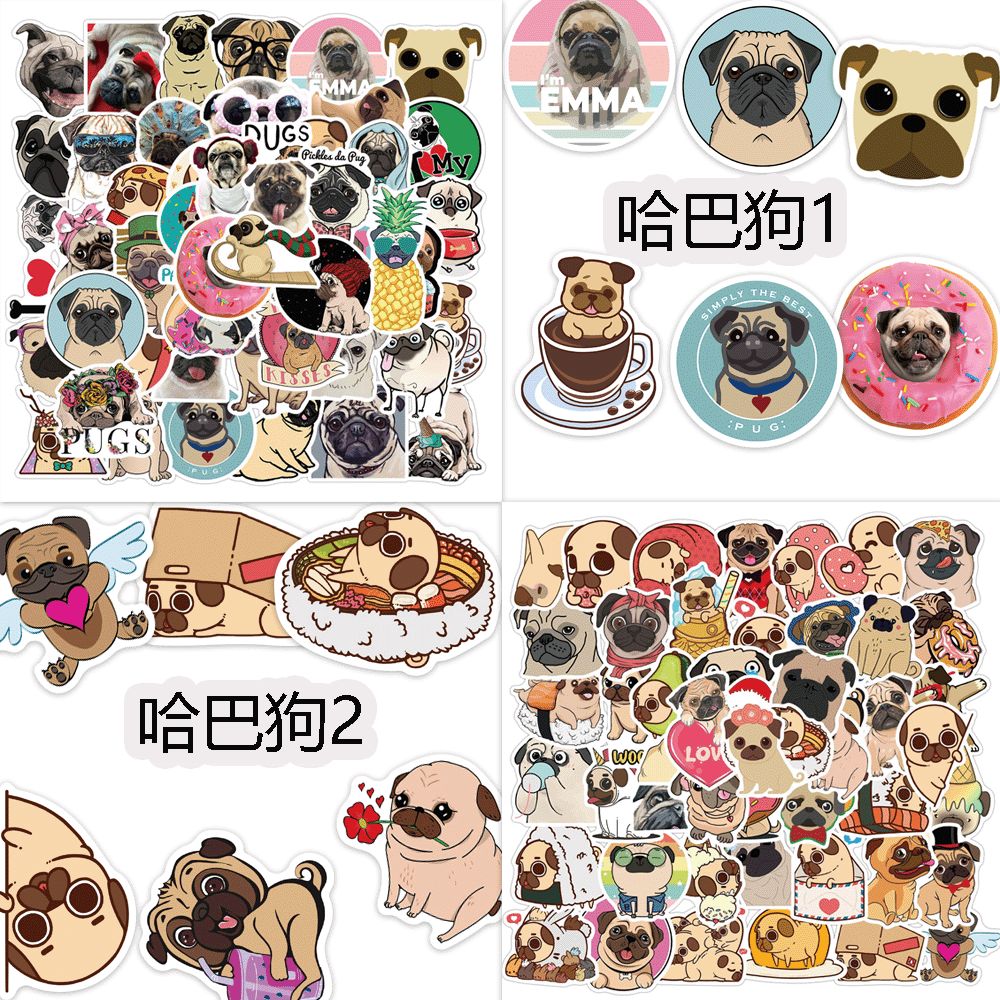 50Pcs Autocolantes De pug Fofos E Adesivos Divertidos Para Animais De Estimação Doodle Decoration Notebook Computadores De Bricolage