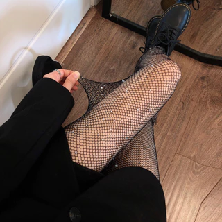 [Vários Estilos] Meia-calça Sexy Meias arrastão cravejadas de diamantes Linda perna modeladora oca branca meia arrastão