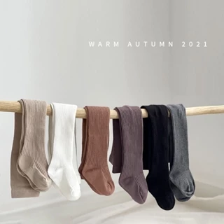 Versão coreana cor lisa meninas Leggings Vertical listrado algodão meia-calça infantil bebê criança grande PP virilha