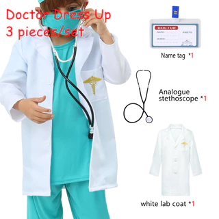 Fantasia de médico para meninos e meninas, uniformes cirúrgicos, fantasias de médico de dramatização (inclui: casaco bra