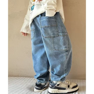 Novo estilo infantil na moda legal frito calças de rua na moda calças de brim das crianças primavera verão outono invern