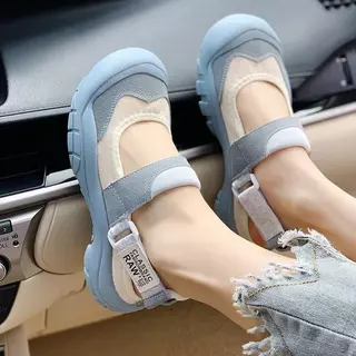 Velcro Sandálias Fofas de Velcro Sandálias Fofas de Verão Novo Estilo Coreano Versão Casual de Boca Grossa com Solo Macio e Macio Sapatos de Lona Esportiva Novo Estilo Verão ao Ar Livre Velão Plano Confortável Estilo Ocidental