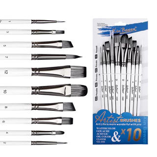 10Pcs Conjunto de Pincéis para Pintura de Acrílico, Óleo e Aquarela, Arte de Unhas Faciais e Rochas