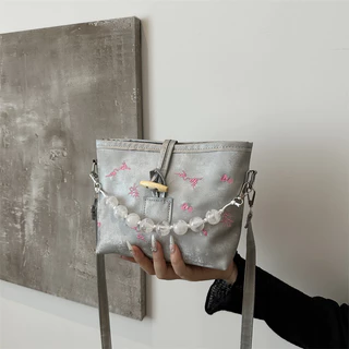 Contraste Cor da Tendência Nicho de Textura de Alta Textura Axilas Portátil com Ombro com Contas Bolsa Mensageiro