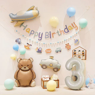 Combinação de balão fosco decoração de festa de aniversário, urso dos desenhos animados carro avião filme de alumínio ba