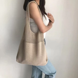 Coreia coreana ins bolsa de malha moda retrô bolsa de ombro bolsa Tote de grande capacidade