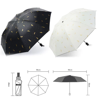 Guarda-Chuva De Moda Manual De Alta Qualidade Homem Mulher Cola Preta Anti-UV Pena Dourada Sunny E Rainy Umbrella