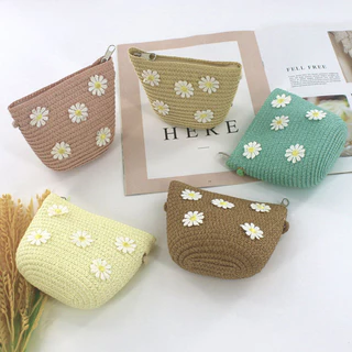 Bolsa De Praia De Palha Infantil Mini Crossbody Margarida Cereja Design Leve Verão