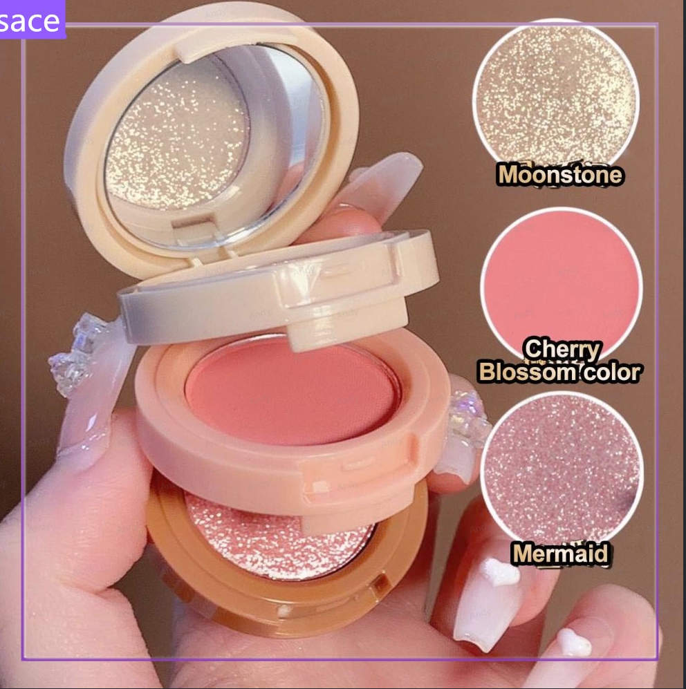 Miss Lara 3 In 1 Paleta Blush Highlighter De Pó De Três Camadas All-One Girly Pearly Sombra Brilhante Maquiagem Facial