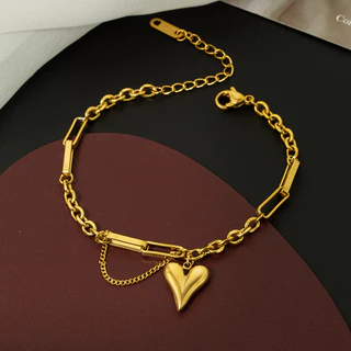 Pulseira De Aço Titânio Com Coração , Joias Minimalistas Doces E Nervosas Para Mulheres , Acessório Moderno De Verão Est
