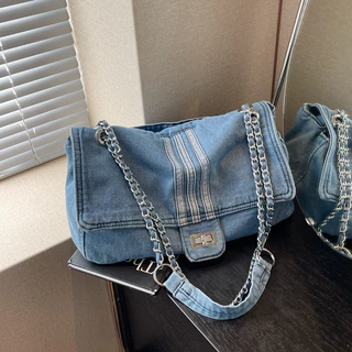 Saco de Denim Saco de Moda Feminino Saco de Grande Capacidade Saco de Ombro em Cadeia Saco de Tote Stray
