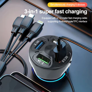 Carregador Rápido 7 Em 1 4 USB Multi Port QC 3.0 E 3 Portas Adaptador De Carro Com Voltímetro Para Isqueiro