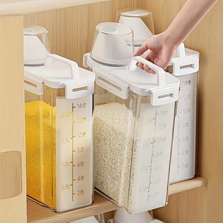 Criativo Armazenamento Doméstico Armazenamento em Casa Balde de Grãos Inteiros Armazenamento em Tanque de Arroz Cozinha Balde de Arroz Caixa de Arroz Fresca Versão Espessada com Copo Medidor