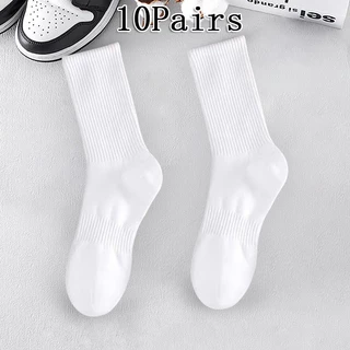 5/10 Pares De Meias De Tornozelo De Cor Sólida – Esportivas De Cano Alto Para Basquete E Uso Ativo