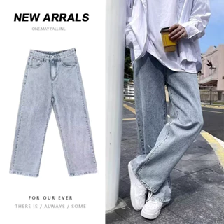 Jeans Lavados Americanos Para Homens-Perna Larga Vintage | Bainha Reta Solta Estilo Outono E Rua