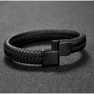 Cross-border nova amazon europeu e americano masculino fivela magnética pulseira retro trançado couro corda fivela pulseira dropshipping 1pc